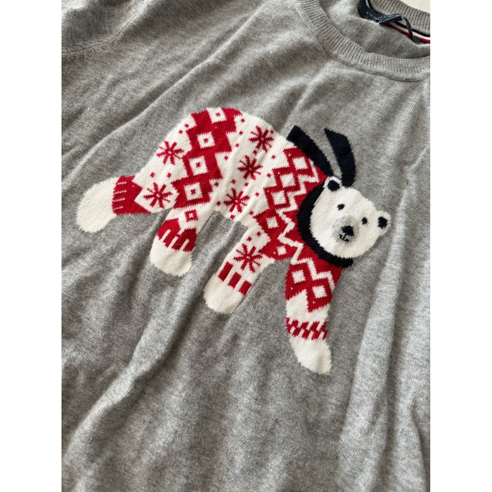 Tommy Hilfiger Womens Gray Polar Bear Fair Isle Cotton Crewneck Sweater Medium - Picture 7 of 7
